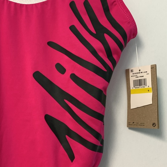 Nike hot pink fuchsia with black lettering one piece bathing suit size small new - Picture 3 of 5